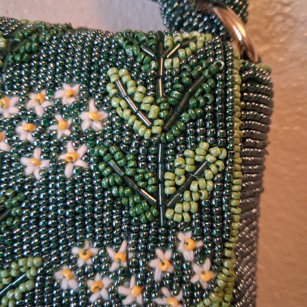 Anthropologie Green Floral Beaded Shoulder Bag - Picture 3 of 6